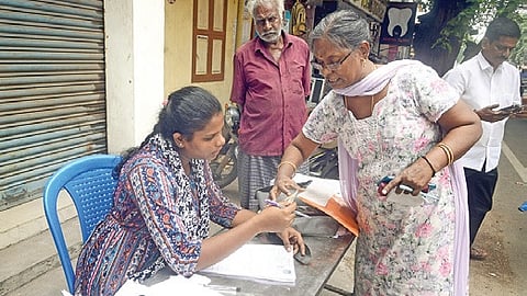 Official carry out verification as part of the Special Intensive Revision (SIR) 2026 process for updating and enrolling voters at Kochi.