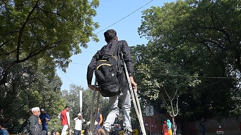 Person with Disability at Jantar Mantar in New Delhi on Monday.