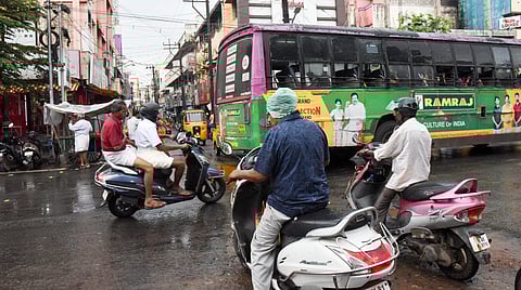 A bus blocking entry to Jaffer Shah Street.