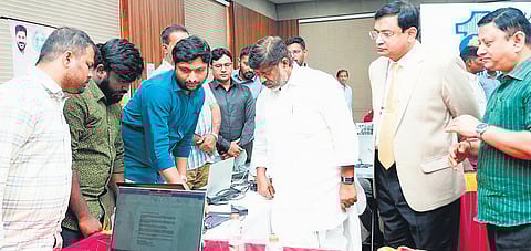 Deputy Chief Minister Mallu Bhatti Vikramarka visits the war room set up for successful conduct of the Global Summit, at Praja Bhavan in Hyderabad on Tuesday.