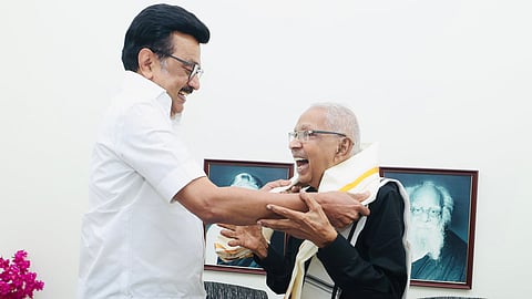 CM MK Stalin at Veeramani's residence