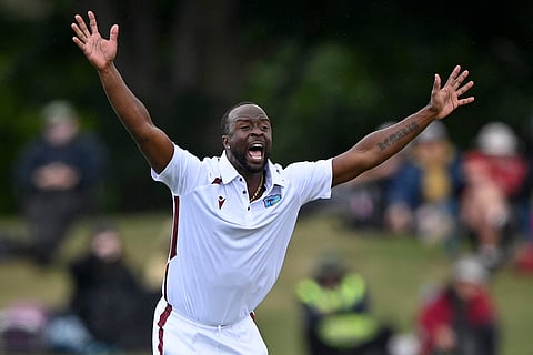 West Indies bowler Kemar Roach appeals for the wicket of New Zealand’s Kane Williamson during their cricket test match in Christchurch, New Zealand, Tuesday, Dec. 2, 2025.