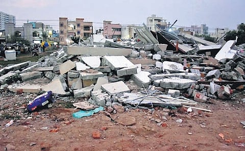 The demolished houses at Bhavanipuram in Vijayawada 