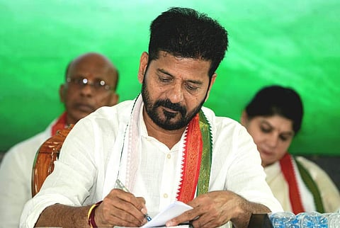 Chief Minister A Revanth Reddy during the TPCC Executive meeting at Gandhi Bhavan in Hyderabad.