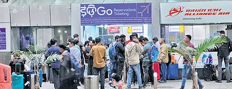 Passengers outside IndiGo reservation counter | Express