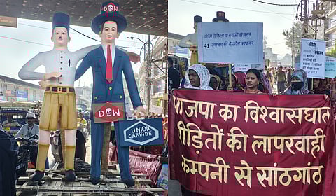 The march marking the 41st anniversary of the 1984 Bhopal Gas Tragedy carried two effigies.