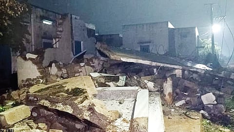 Residents of RDT Colony in Nellore Rural demolished the house of alleged ganja kingpin Arava Kamakshamma on Tuesday.