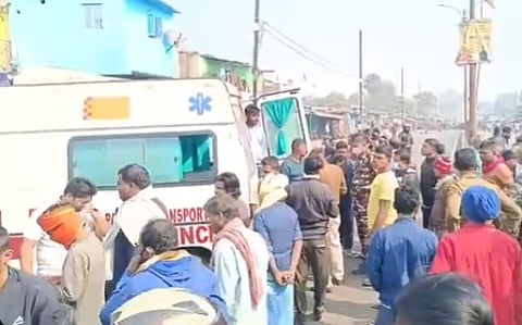 Protesting against the local administration and BCCL, locals blocked Dhanbad-Ranchi Road for several hours by burning tyres on the road.