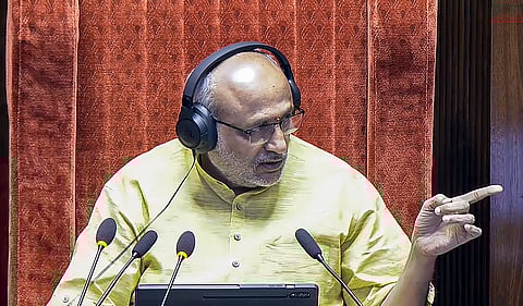 Rajya Sabha Chairman CP Radhakrishnan conducts proceedings in the House during the Winter session of Parliament, in New Delhi, Thursday, Dec. 4, 2025.