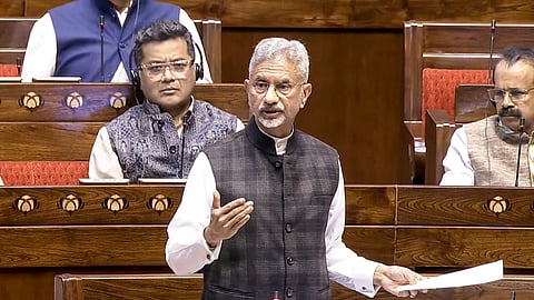 External Affairs Minister S. Jaishankar speaks in the Rajya Sabha during the Winter Session of Parliament in New Delhi, Thursday, Dec. 4, 2025.