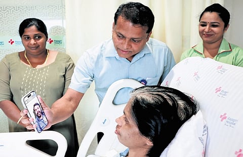 Actor Mammooty on video call with Sandhya who suffered serious injuries in the Adimali landslide