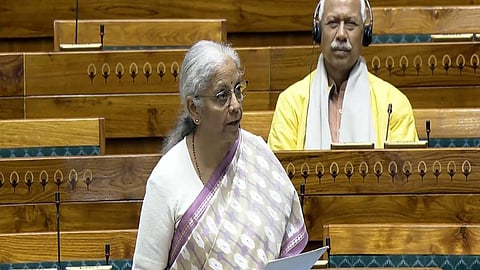 Union Finance Minister Nirmala Sitharaman speaking during the discussion on the Health Security se National Security Cess Bill, 2025 in the Lok Sabha.