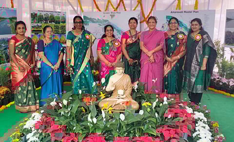 Amaravati Development Corporation (ADC) Chairperson and Managing Director D. Lakshmiparthasarathi at the Fruit and Flower Exhibition organized by the Rose Society of Andhra Pradesh at Siddhartha Hotel Management premises.