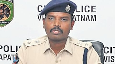 DCP–1 (Law and Order) N Manikanta Chandolu addressing a press conference in Visakhapatnam on Friday.