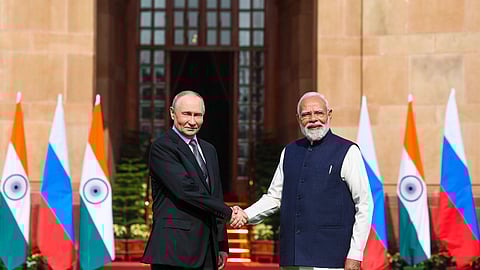 Russian President Vladimir Putin with Prime Minister Narendra Modi.
