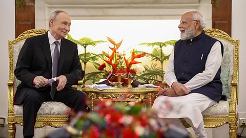 Russian President Vladimir Putin with Prime Minister Narendra Modi.