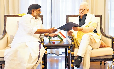 Deputy Chief Minister Mallu Bhatti Vikramarka invites Governor Jishnu Dev Varma to inaugurate the Telangana Rising Global Summit, on Saturday