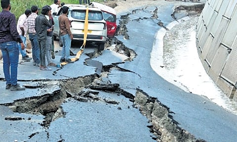 The service road that was damaged following NH collapse near Kottiyam