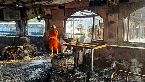 Charred remains at the nightclub where a fire broke out due to a cylinder blast, in North Goa district, Sunday, Dec. 7, 2025. At least 25 persons were killed and six others suffered injuries in the incident, according to officials.