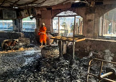 Charred remains at the nightclub where a fire broke out due to a cylinder blast, in North Goa district, Sunday, Dec. 7, 2025. At least 25 persons were killed and six others suffered injuries in the incident, according to officials.