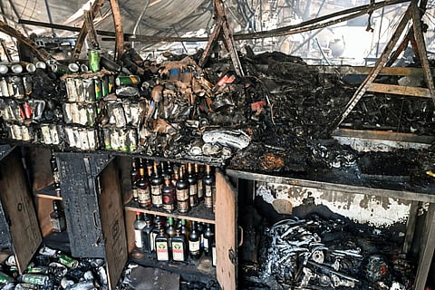 Charred remains of the nightclub after a fire broke out due to a cylinder blast, in North Goa district, Sunday, Dec. 7, 2025. At least 25 persons were killed and six others suffered injuries in the incident, according to officials.