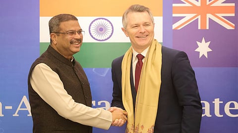 Education Minister Dharmendra Pradhan with Julian Hill, Assistant
Minister for International Education, Australia, in New Delhi on Monday, 08 December, 2025.
