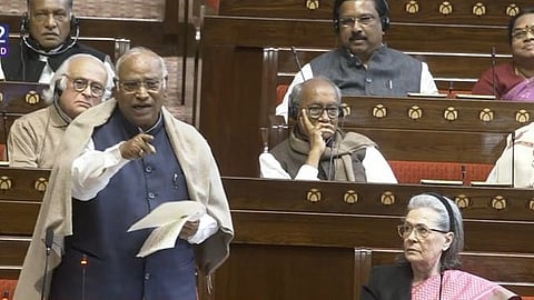 LoP in Rajya Sabha Mallikarjun Kharge during Vande Mataram debate.