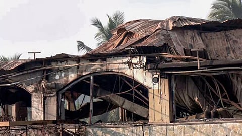 Charred remains of the Birch by Romeo Lane restaurant after a fire broke out, claiming the lives of 25 people, in Arpora on Monday.
