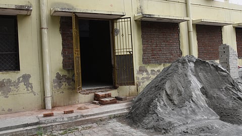 Construction works for PET-CT scan center at MGMGH in Tiruchy on Tuesday.