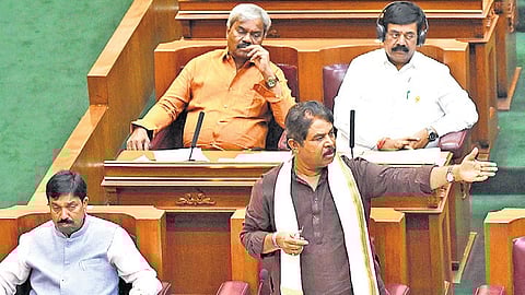 LoP in Assembly R Ashoka makes a point in the Assembly on Wednesday.