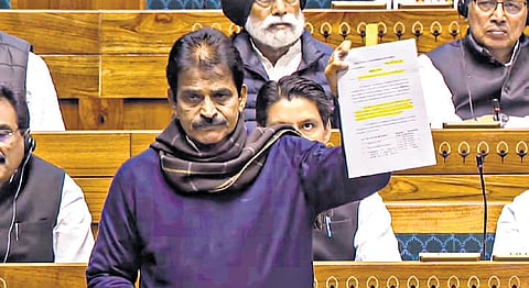 Congress MP KC Venugopal speaks in the Lok Sabha on Wednesday | PTI