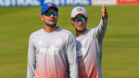 IndiaÂ’s Shubman Gill, left, and Abhishek Sharma during a training session