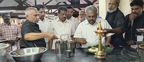 Mosque representatives serving food at Ambalappuzha Sree Krishna temple as part of annadanam in connection with the Mandala-Makaravilakku season.