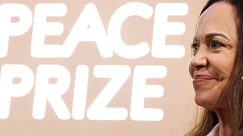 Nobel peace prize laureate Maria Corina Machado addresses a press conference at the Grand Hotel in Oslo, Norway. (Photo | AFP)