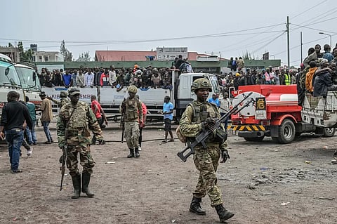 M23 rebels escort government soldiers and police who surrendered to an undisclosed location in Goma, Democratic republic of the Congo, Jan. 30, 2025.