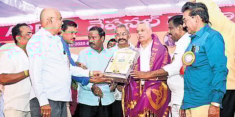 APSRTC Chairman Konakalla Narayana, along with MD Dwaraka Tirumala Rao, taking part in the NMUA conference in Vijayawada on Friday.