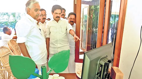 Kerala Congress (Mani) chairman Jose K Mani watching the local body election results at his residence at Pala in Kottayam on Saturday.