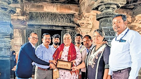 Indian Ambassador and Permanent Representative to UNESCO Vishal V Sharma on Sunday visited the World Heritage Site Rudreswara (Ramappa) Temple.