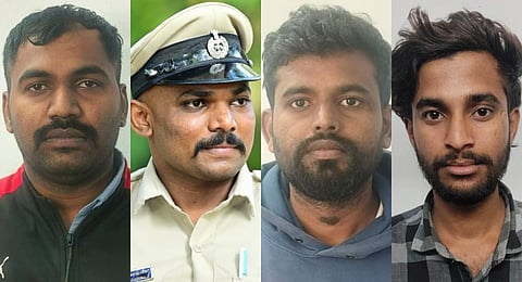 Police on Wednesday arrested all four accused (from left to right): Pramod V, Mallikarjuna H alias PSI Mallanna, Vinay HT, and Hrithik P.