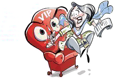 The reporters were asked to vacate a VIP seat at CM's event to mark the expansion of the Kalaignar Magalir Urimai Thittam.