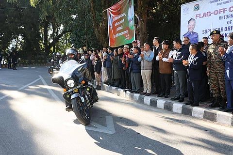 Sikkim Chief Minister Prem Singh Tamang flagged off 25 motorbikes and vehicles to mark the opening of the two passes.