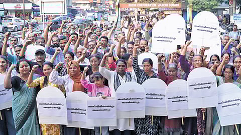 The ‘Samskarika Keralam Athijeevithakoppam’ programme organised by a cultural collective at Vanchi Square.