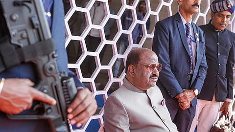 West Bengal Governor C.V. Ananda Bose speaks to the media after visiting the Salt Lake stadium, a day after chaos erupted during Argentine football icon Lionel Messis event, in Kolkata, Sunday, Dec. 14, 2025.