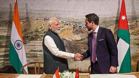 Prime Minister Narendra Modi with Jordanian Crown Prince Al Hussein bin Abdullah II during a visit to the Jordan Museum.