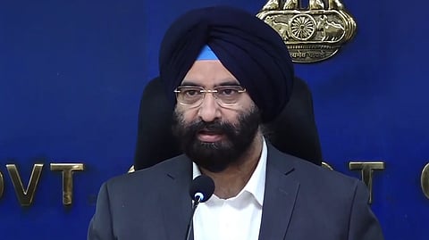 Delhi's Environment Minister Manjinder Singh Sirsa addresses a press conference in New Delhi on Tuesday.