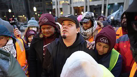 Kilmar Abrego Garcia waits to enter the building for a mandatory check at the Immigration and Customs Enforcement office in Baltimore, Friday, Dec. 12, 2025, after he was released from detention on Thursday under a judge's order.