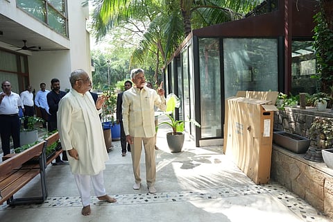 CM Nara Chandrababu Naidu visits Kanha Santi Vanam in Telangana on Monday.