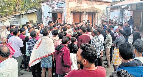 Irate locals at Charbhata primary health centre after the student’s death.
