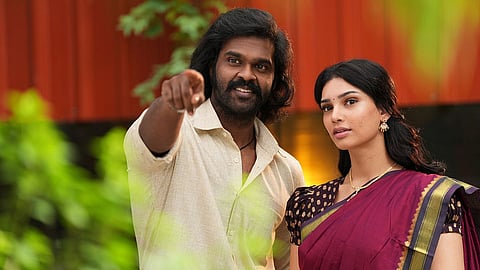 A still featuring Shanmuga Pandian Vijayakant and Tharnika from Kombuseevi