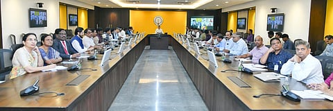 CM Nara Chandrababu Naidu during review meeting on Health Department at Secretariat in Velagapudi on Tuesday.